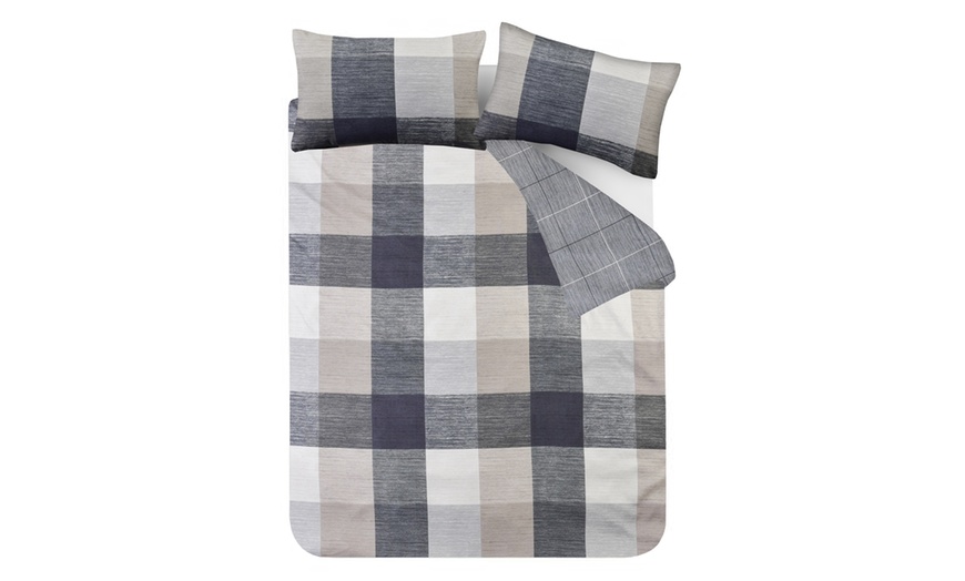 Image 7: Super Soft Easy Care Block Check Reversible Duvet Cover Set