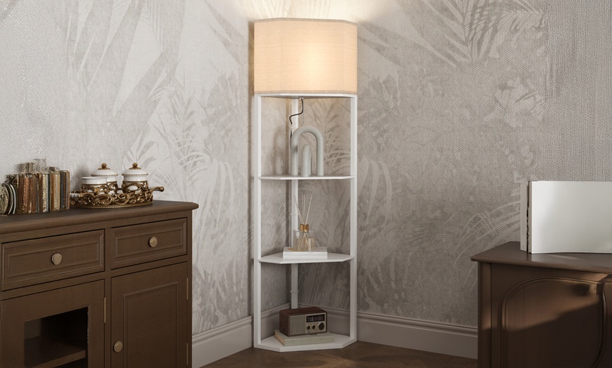 Image 16: HOMCOM Corner Floor Lamp with Shelves