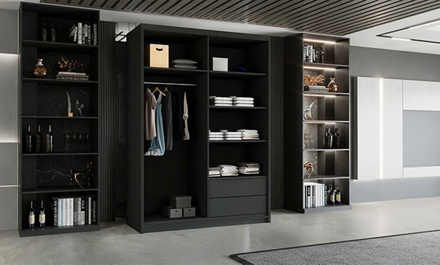 Image 9: Modern High Gloss Door Wardrobe With Mirror and Drawers