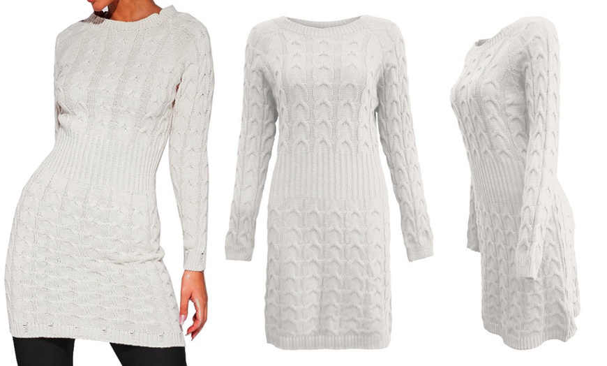 Image 7: Cable Knit Jumper Ribbed Waist Dress