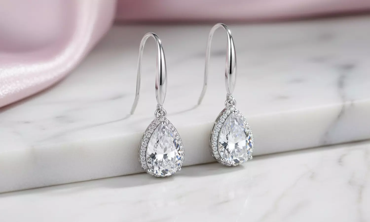 Paris Jewelry 14k White Gold Created Diamond Teardrop Earrings Plated