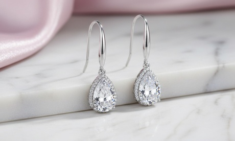 Paris Jewelry 14k White Gold Created Diamond Teardrop Earrings Plated VS1 G-H 2 ct Oval White Gold Very Good Cut