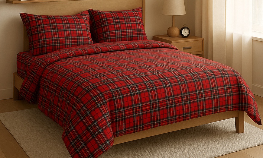 Image 1: Parure copripiumino o completo lenzuola 100% cotone tartan scozzese
