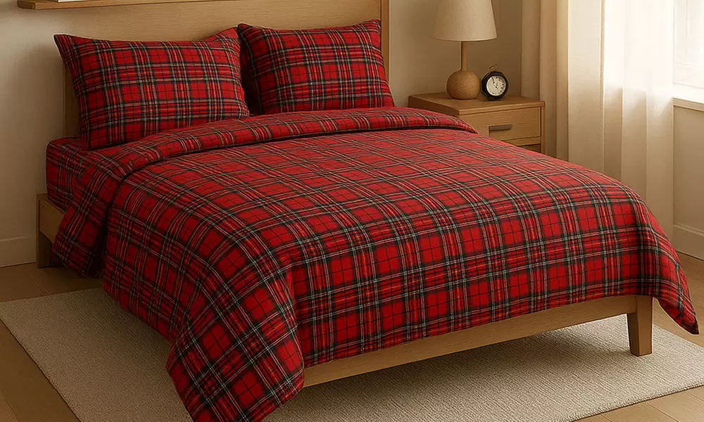Parure copripiumino o completo lenzuola 100% cotone tartan scozzese
