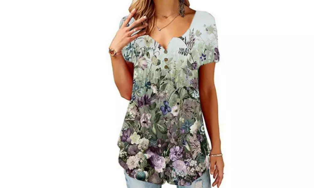 Women's Button Up Summer Short Sleeve Casual Tops Tunic Shirts Blouses