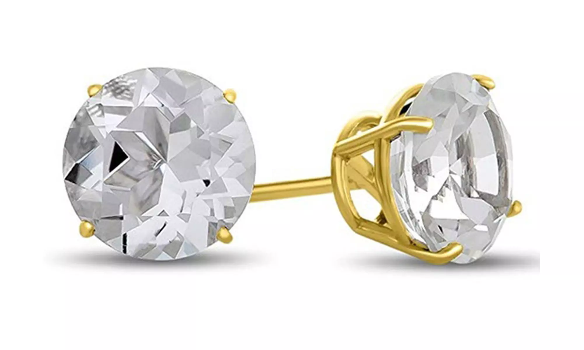 Paris Jewelry 10k Yellow Gold Plated Round 7mm White Topaz Stud Earrings