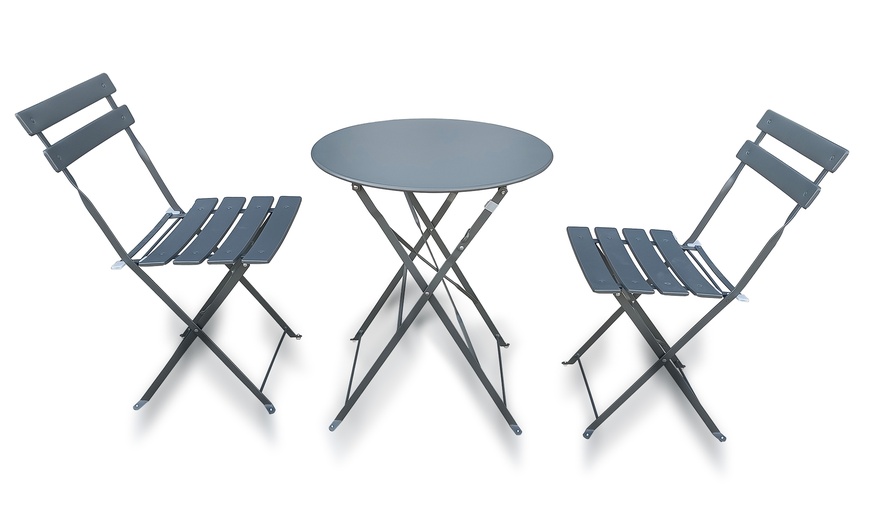 Image 2: Folding Metal Bistro Garden Furniture Set