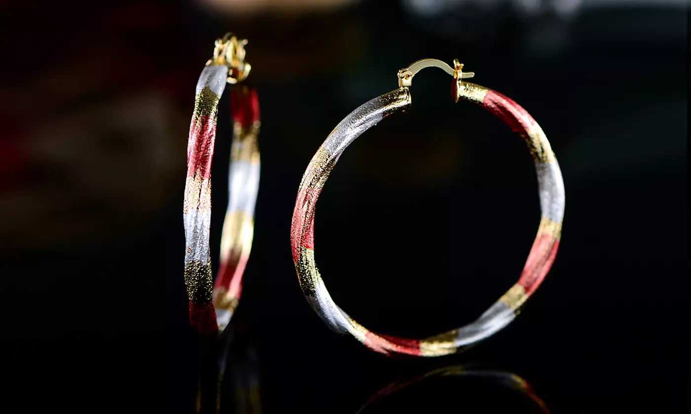 Sevil High Polish Tri-Gold Hoop Earrings - Primary Image