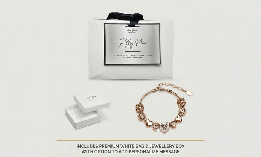 Image 13: Mia Grace Heart Charm Bracelet - 9 Charms with Austrian Crystals