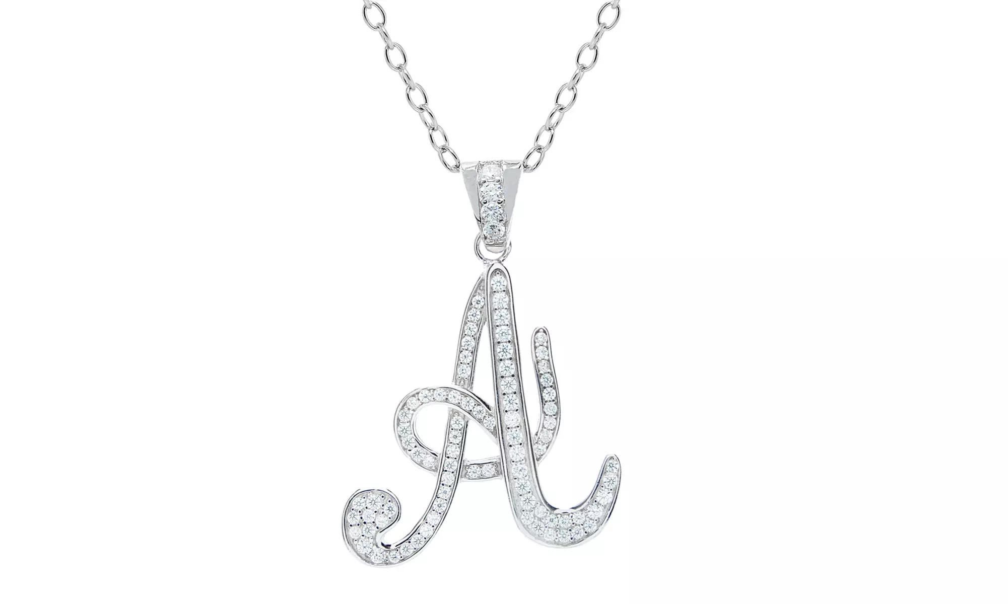 Script Initial Pendant Necklaces in Sterling Silver