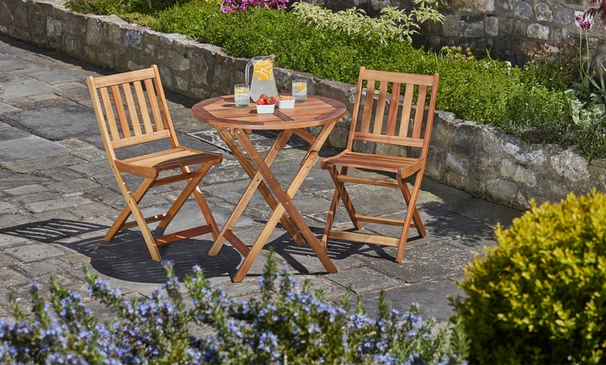 Image 1: Three-Piece Wooden Garden Furniture Set