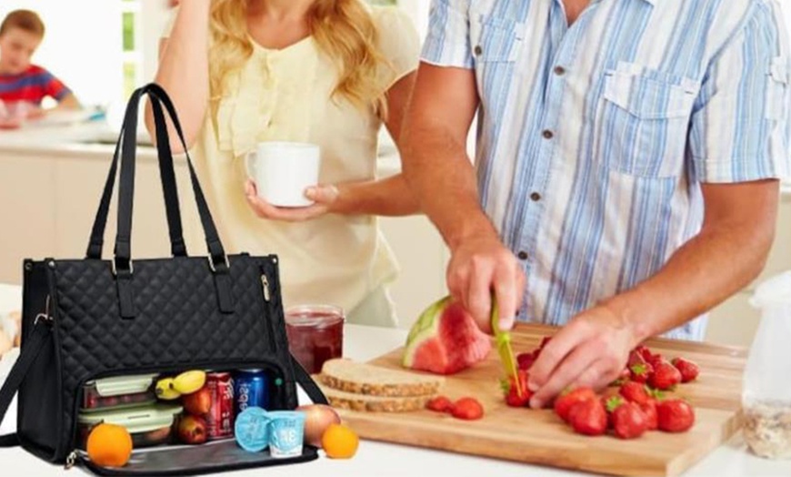 Image 5: Stylish 2-in-1 Tote Bag for Work/Travel with Insulated Lunch Section