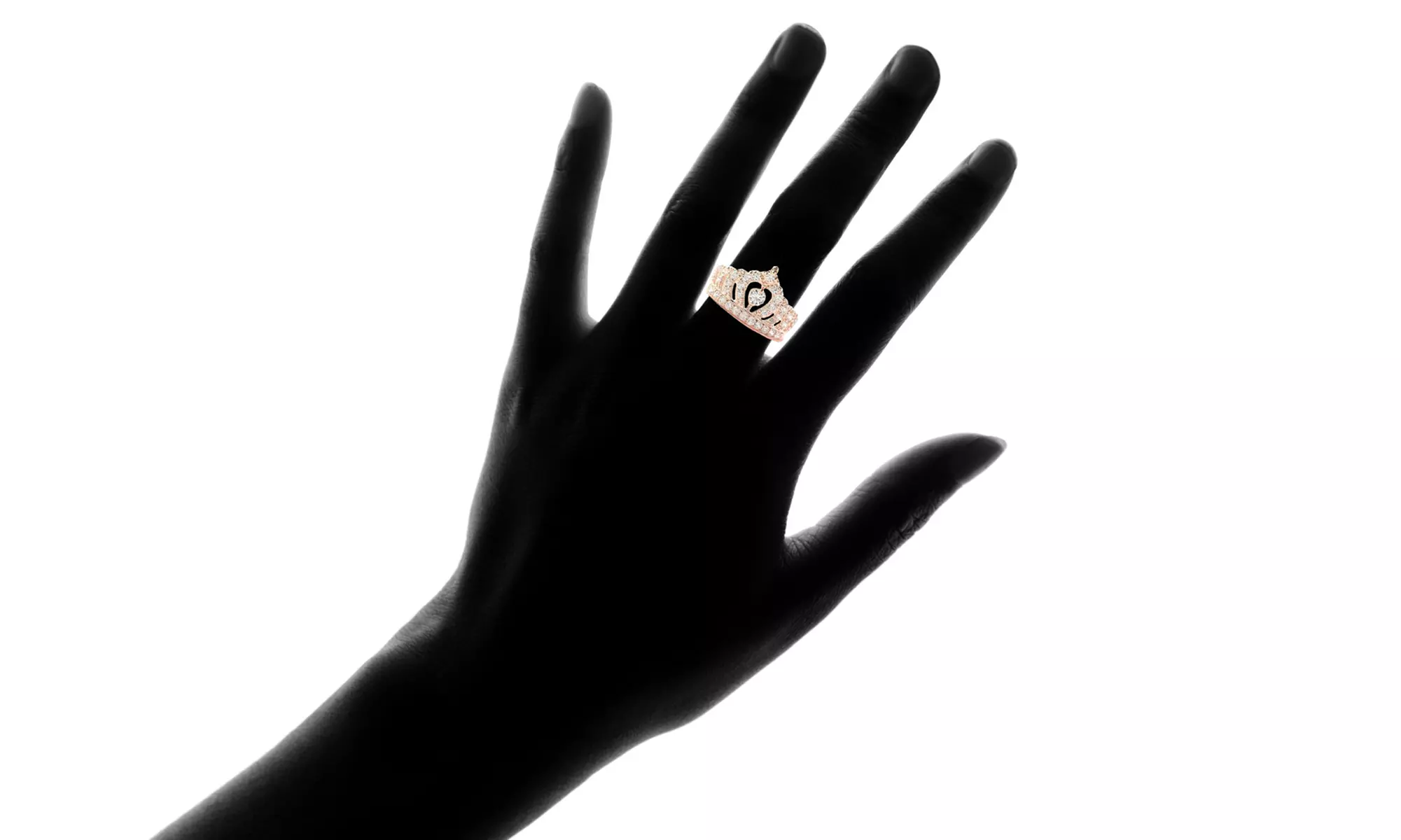 18K Rose Gold Plated Crystal Crown Tiara Eternity Band Ring