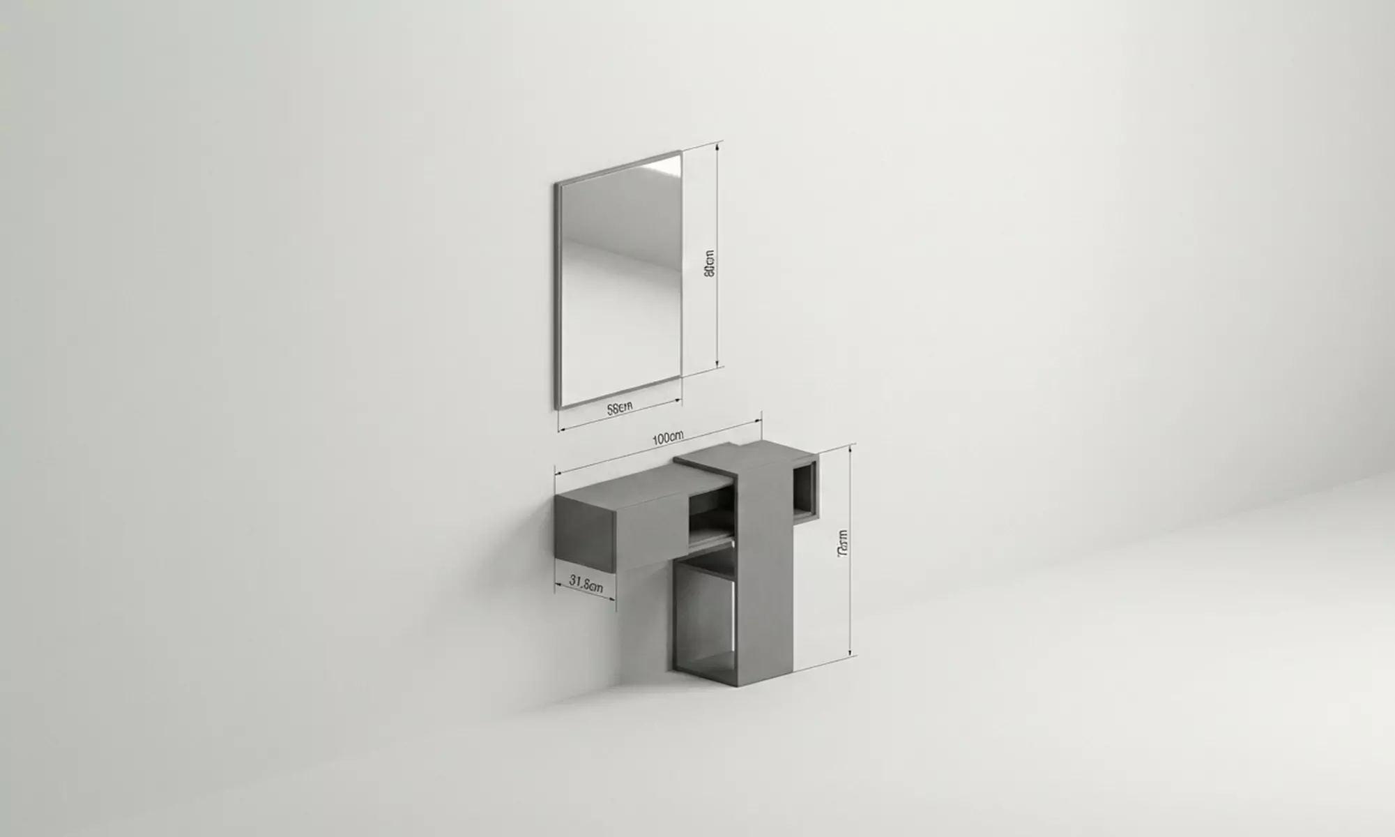 Mobile da ingresso con specchio e contenitore