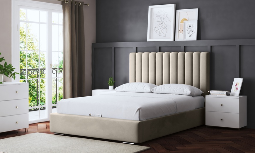 Image 1: Evangeline Panel Bed with Optional Ottoman Gas Lift Storage