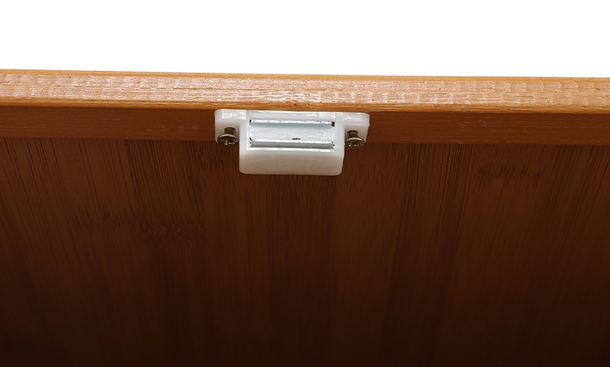 Image 11: Freestanding Bamboo Clothes Rack with Shelves for Storage