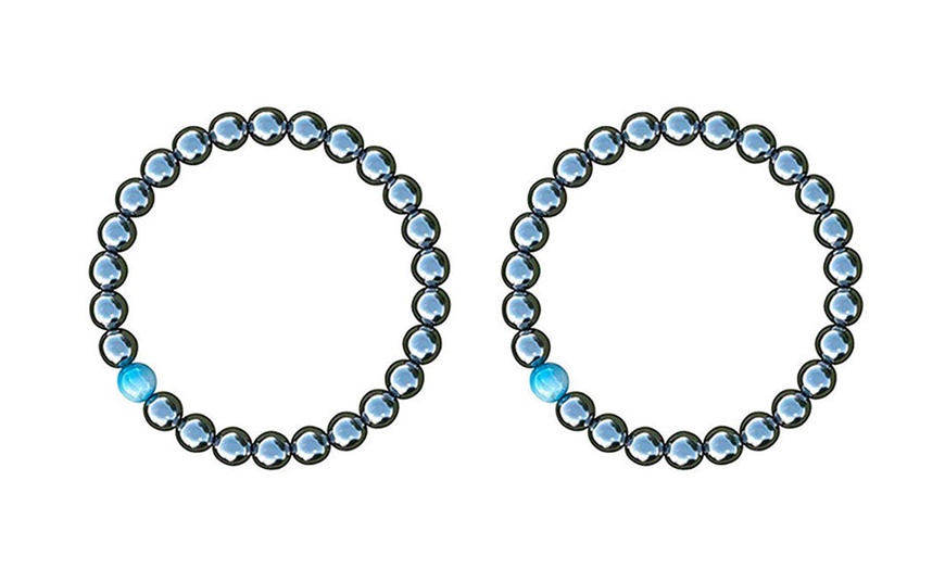 Image 8: One, Two or Three Hematite Bracelets with Blue Opal Bead