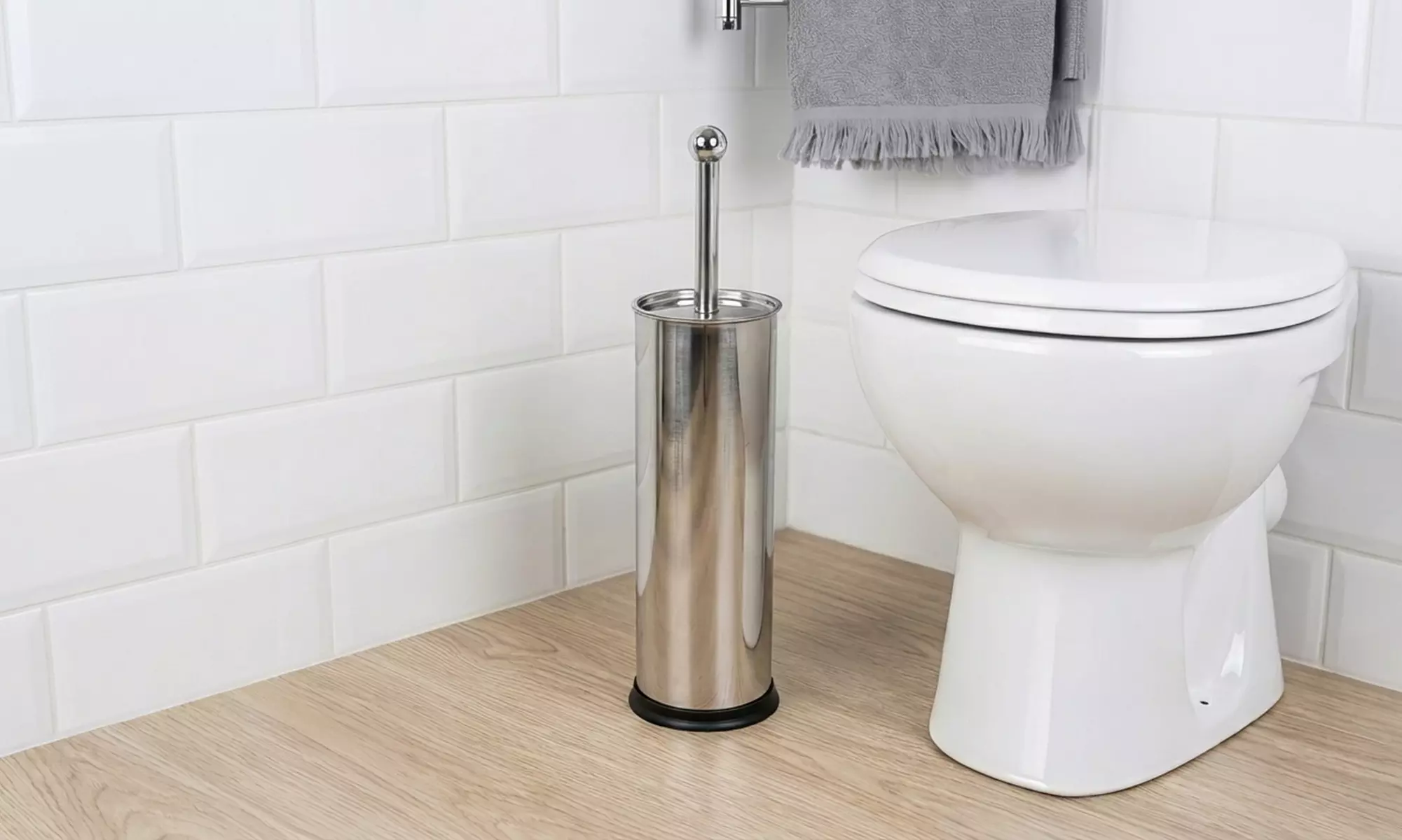 Porta scopino wc con scopino in acciaio inox