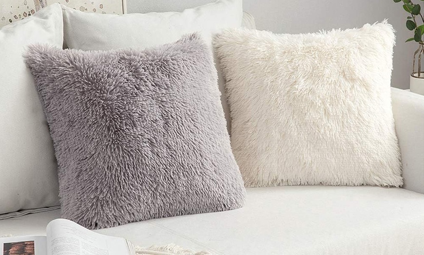 Image 1: Two-Pack Plush Square Cushion Cover