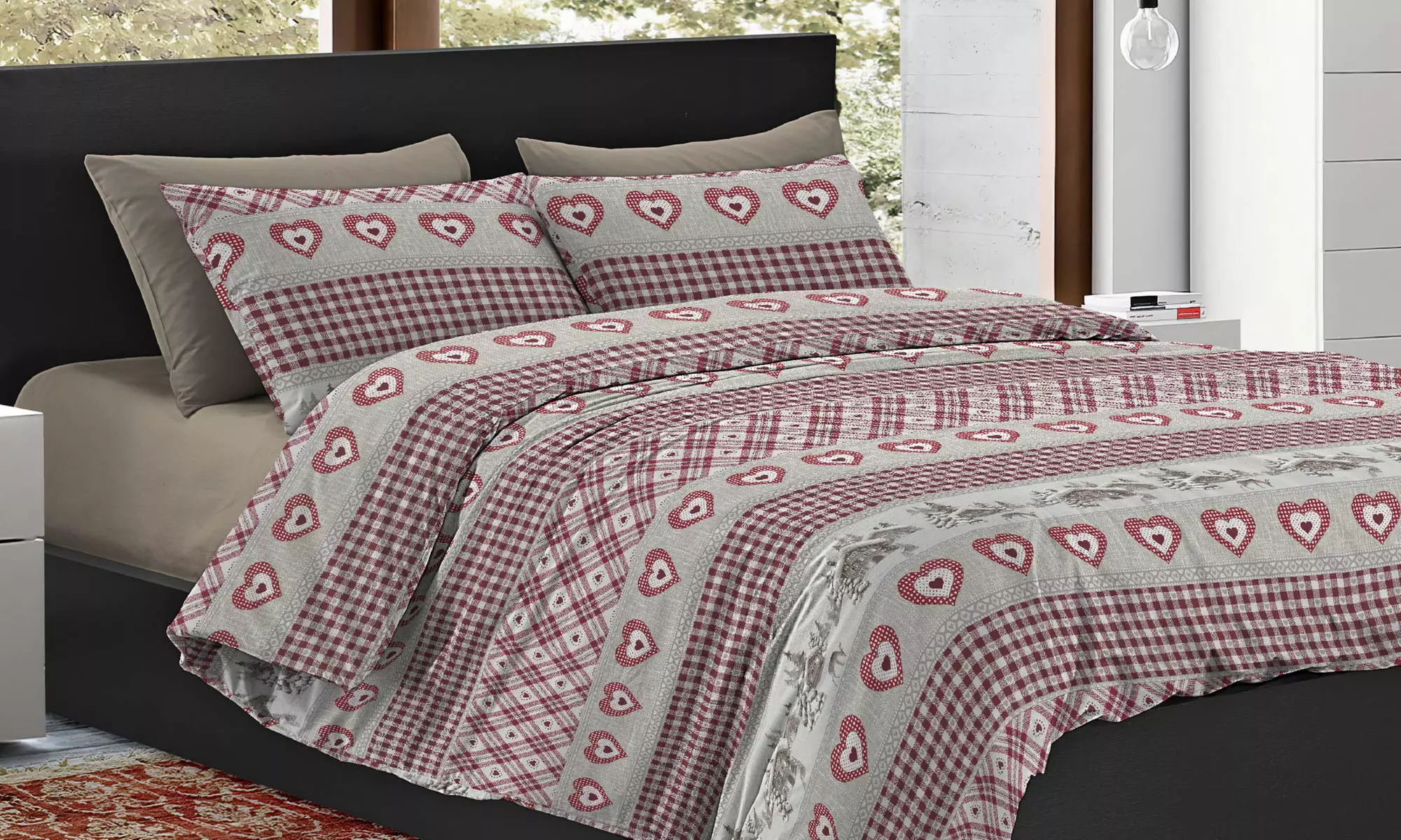 Funda nórdica de microfibra suave para cama doble con 2 fundas de almohada, con diseño estampado - Primary Image