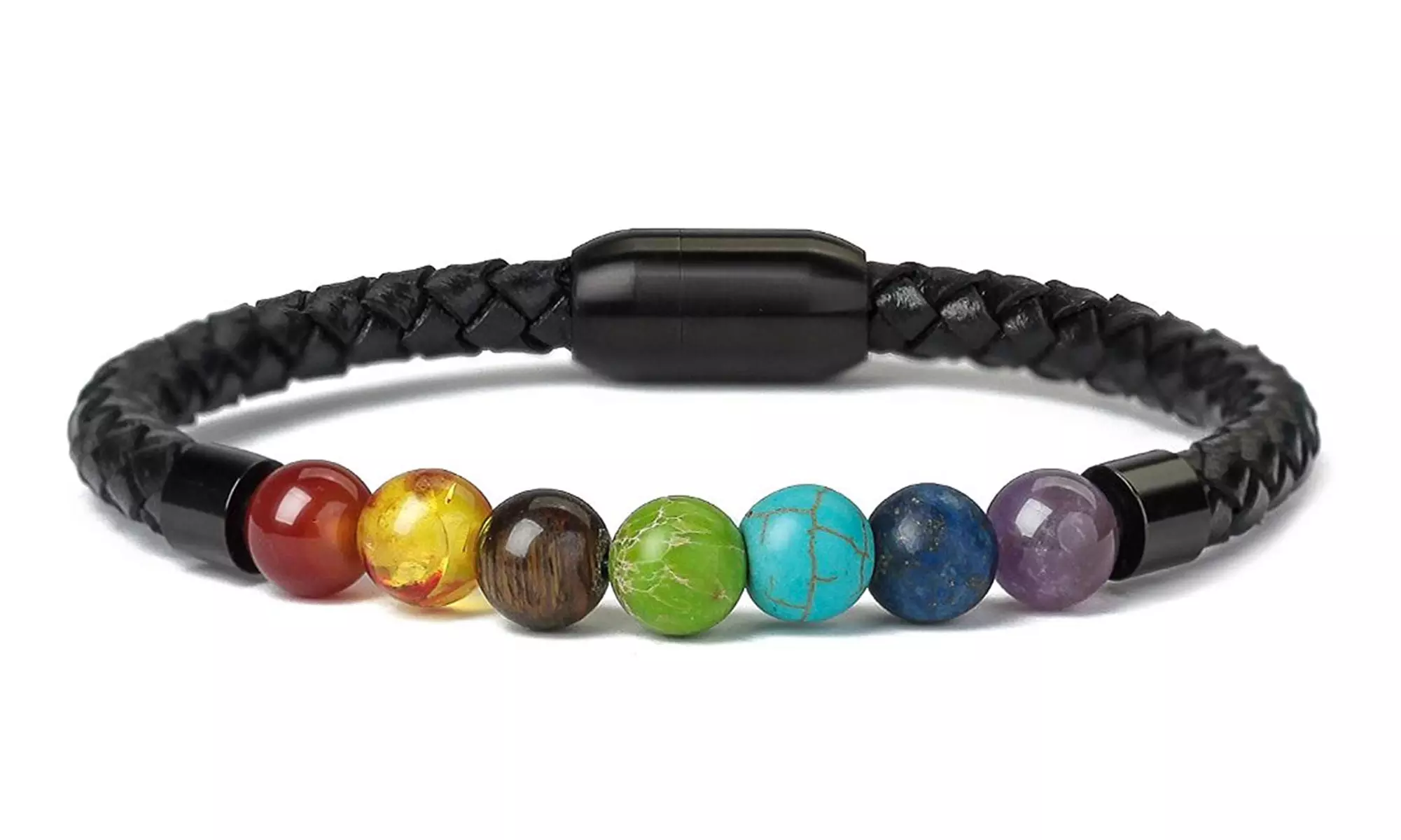 Men's Natural Healing Stone Leather Bracelet with Magnetic Closure