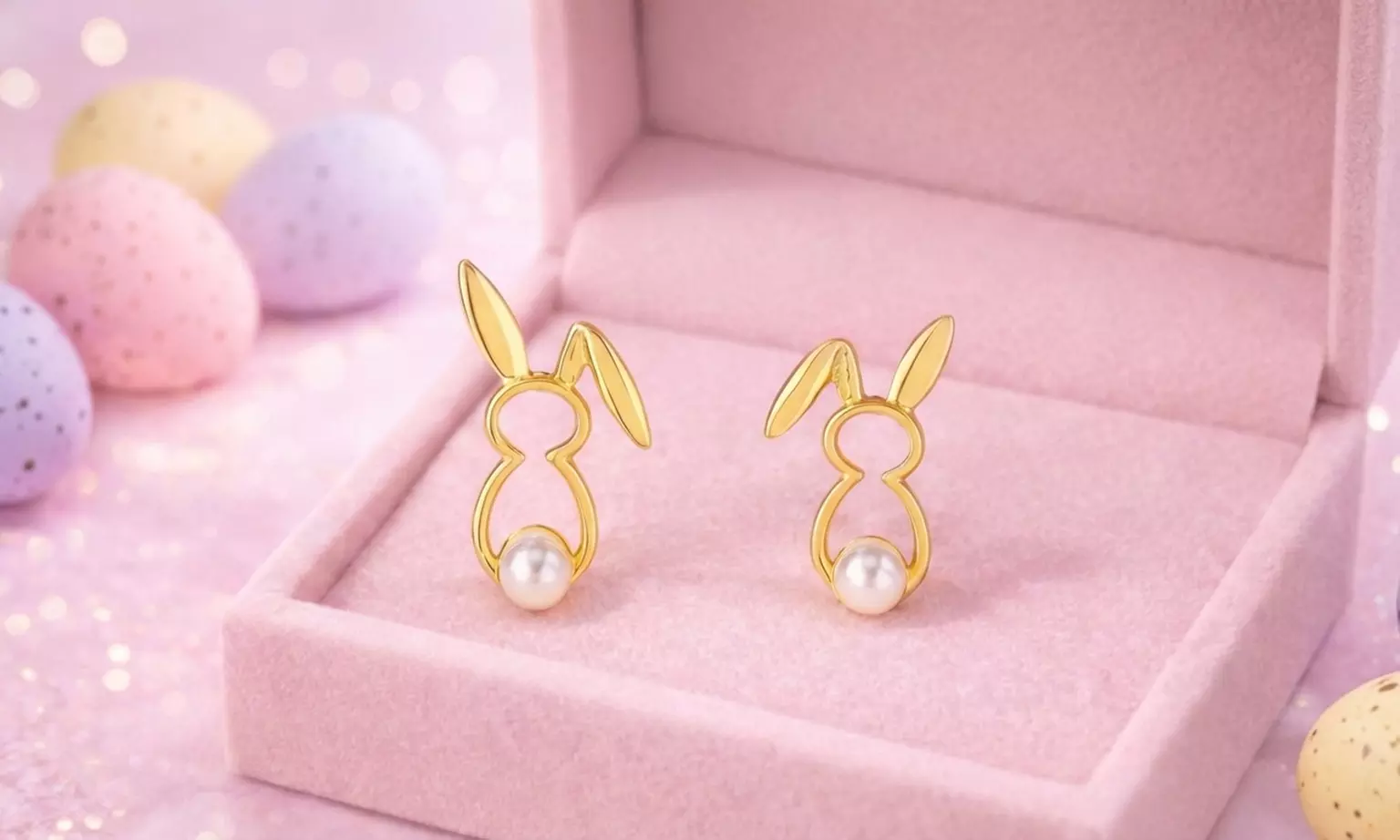 Gold-Tone Easter Bunny Pearl Stud Earrings
