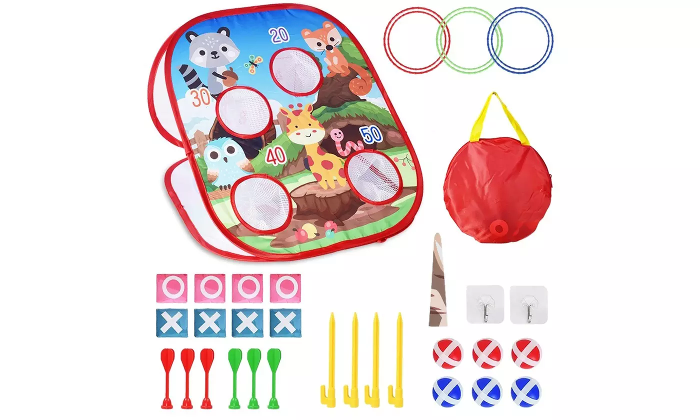 iMounTEK 5-in-1 Multi-Game Set: Bean Bag Toss, Ring Toss Tic-Tac-Toe and Darts