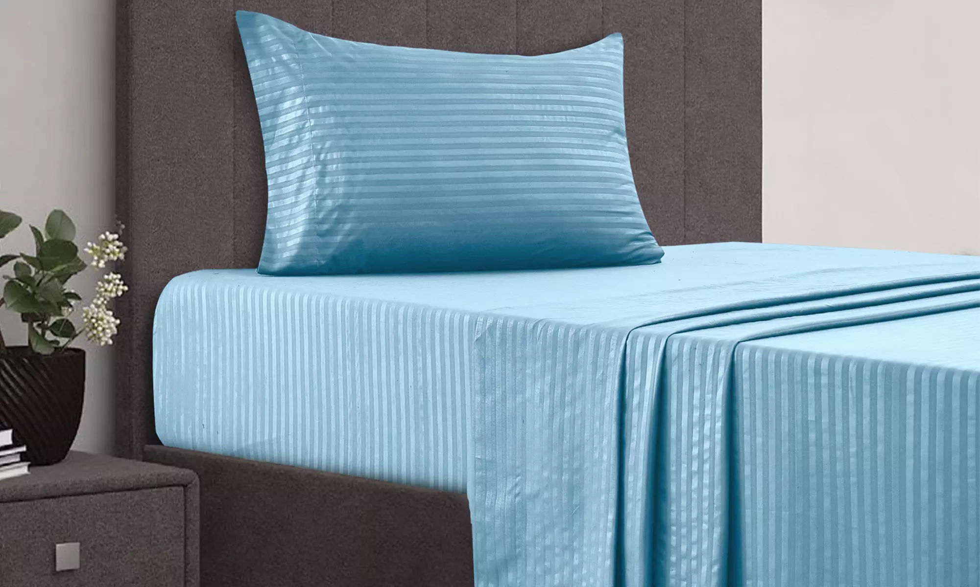 Lux Decor 4 Piece Stripe Bed Sheet Set Microfiber Deep Pocket Bedding Sheets