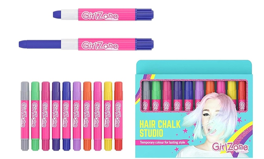 Image 3: Girl Zone 10-Piece Hair Chalk Pens, Vibrant and Metallic Colours