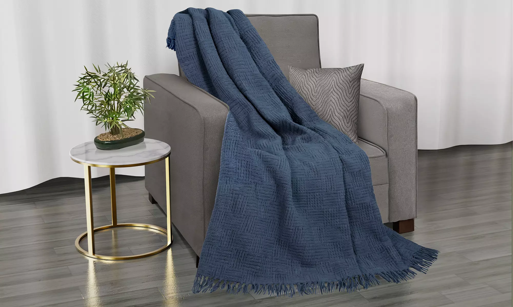 Kathy Ireland Oversized Chenille Fringed Basket Throw 50" x 70"