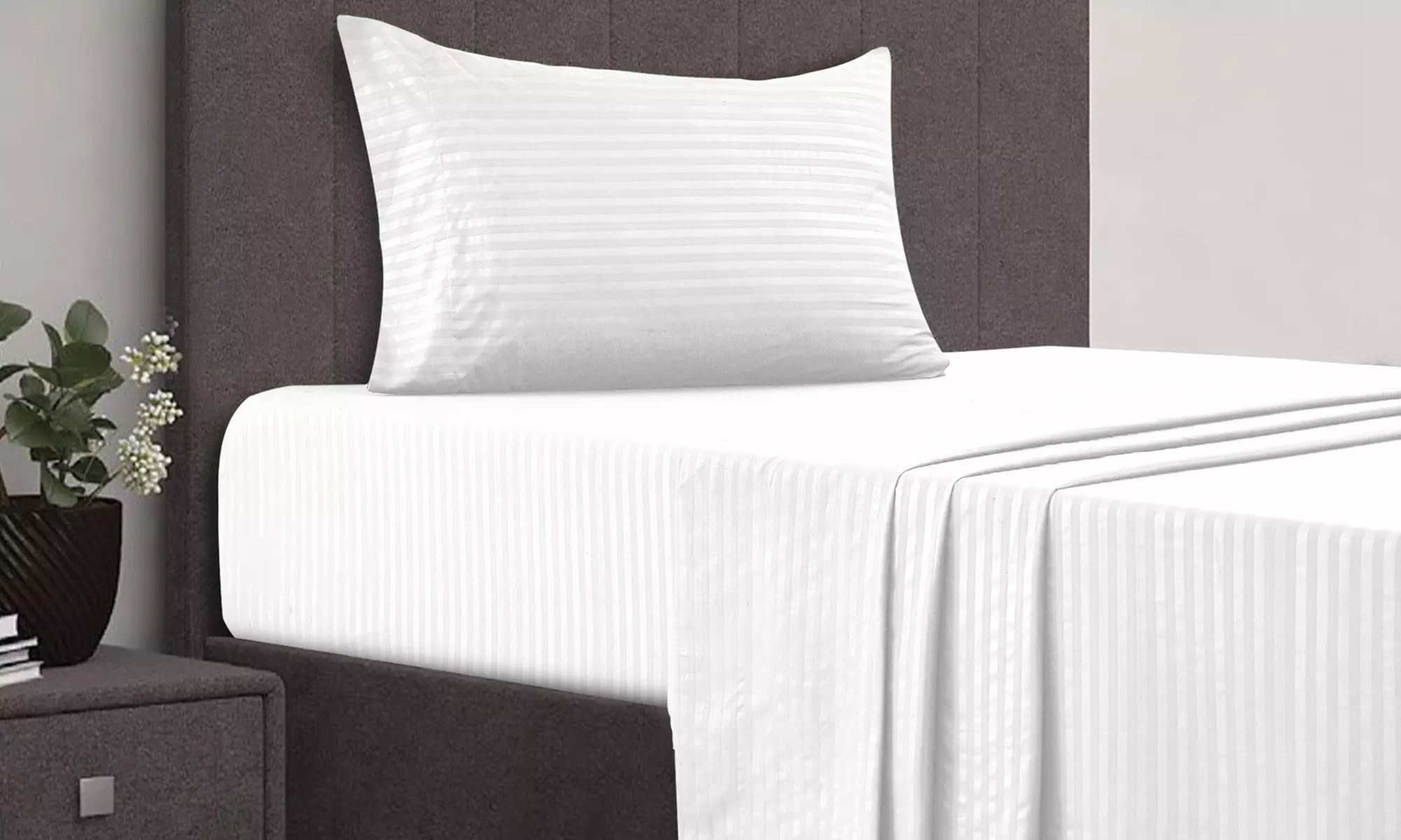 Lux Decor 4 Piece Stripe Bed Sheet Set Microfiber Deep Pocket Bedding Sheets