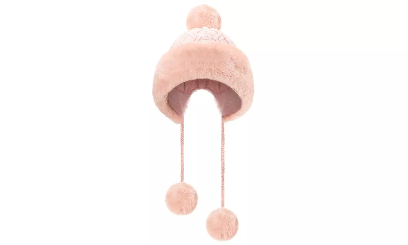 Women Winter Warm Faux Fur Knit Pom Pom Hat Beanie Bobble Ski Fleece Lined