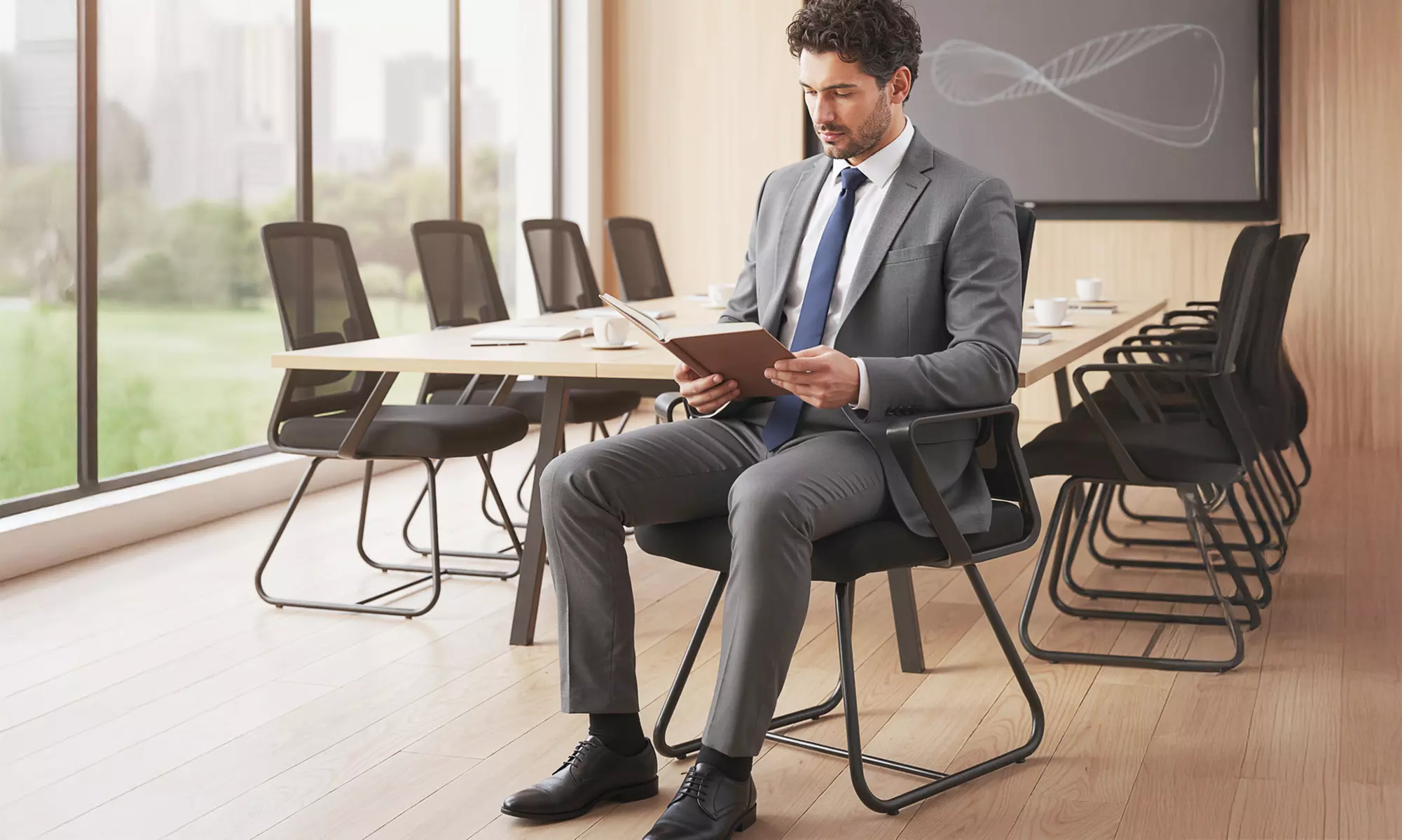 HomCom Ergonomic Meeting Chair with Mesh Back Support