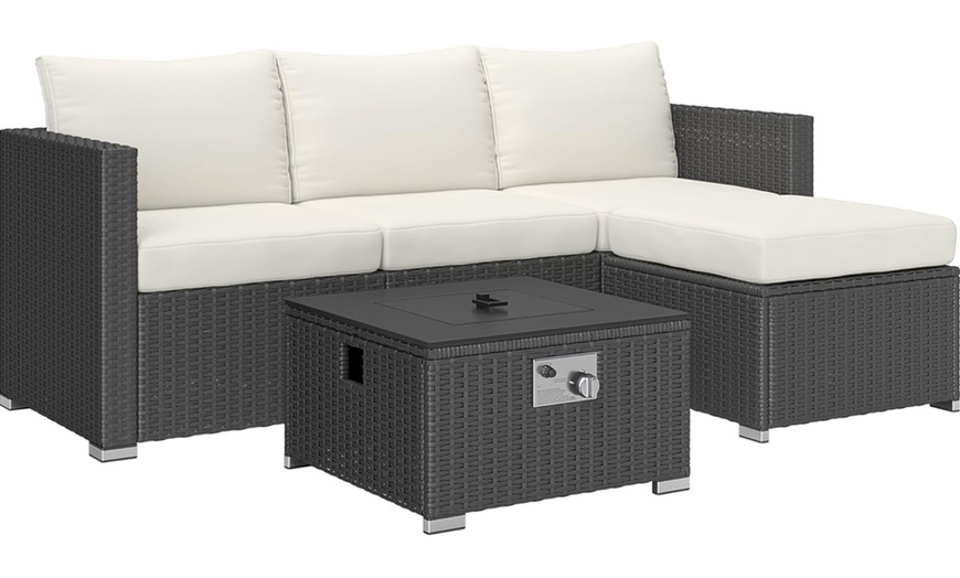 Image 7: Outsunny Five-Piece Rattan-Effect Furniture Set with Fire Pit Table