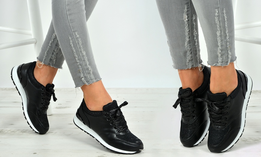 Image 12: Women's Lace-Up Sparkly Trainers