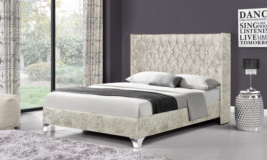 Image 4: Diamante Button Wing Back Bed