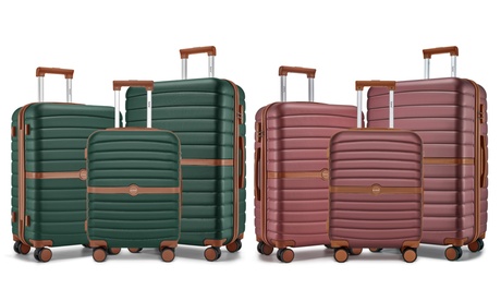 Kono Unisex Burgundy Hard Shell Suitcase: 20 Cabin Carry-On/ And Brown