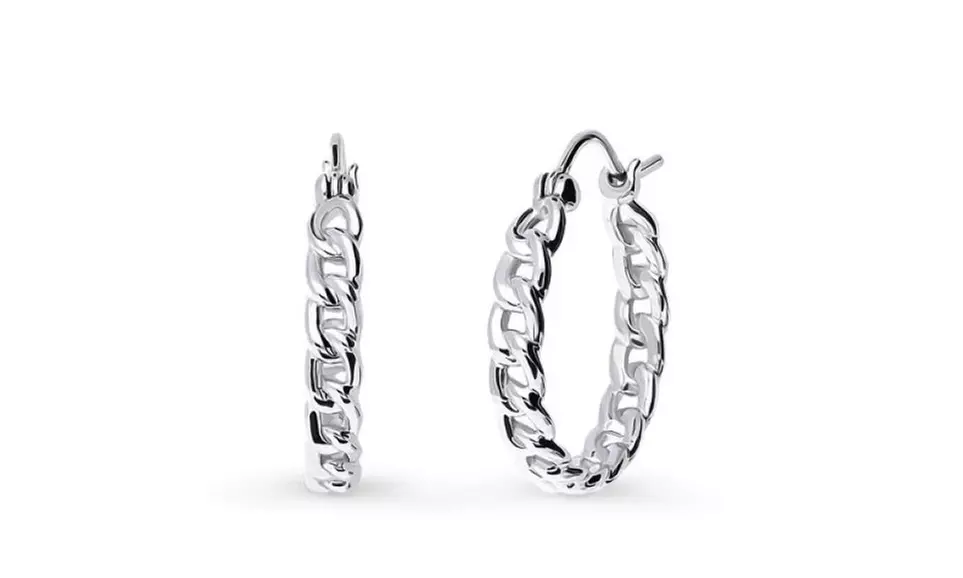Italian 925 Sterling Silver 18MM Curb Hoop Earrings Stamped 925