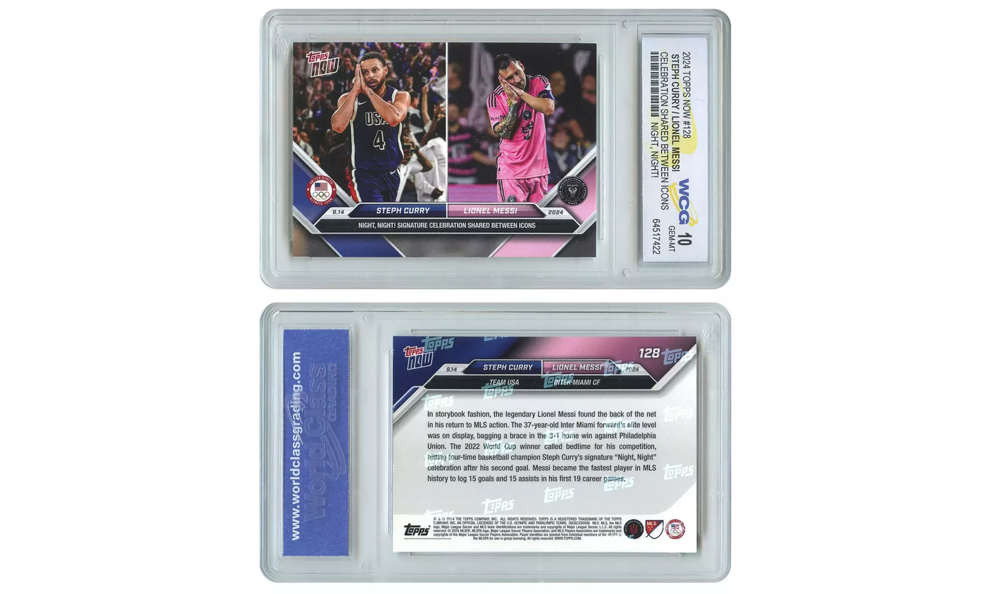 2024 Topps Now STEPH CURRY & LIONEL MESSI Double Card #128 - Graded GEM MINT 10