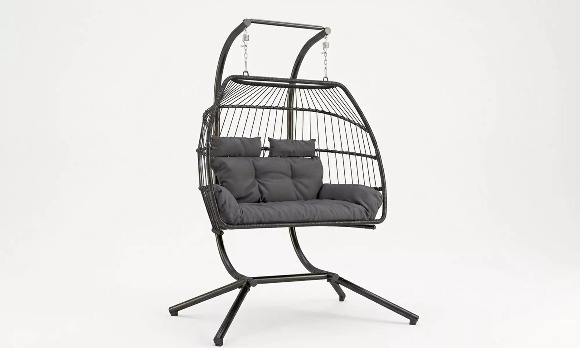 Outsunny Double Egg Rattan-Effect Swing Chair in Dark Grey