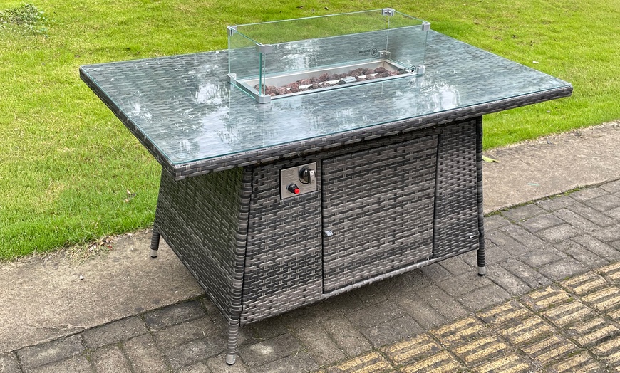 Image 3: Fimous 9-Seater Rattan-Effect Garden Furniture Set with Fire Pit Table