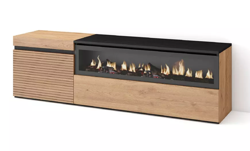 Image 8: Mueble para TV con acabado en roble y opción a chimenea eléctrica