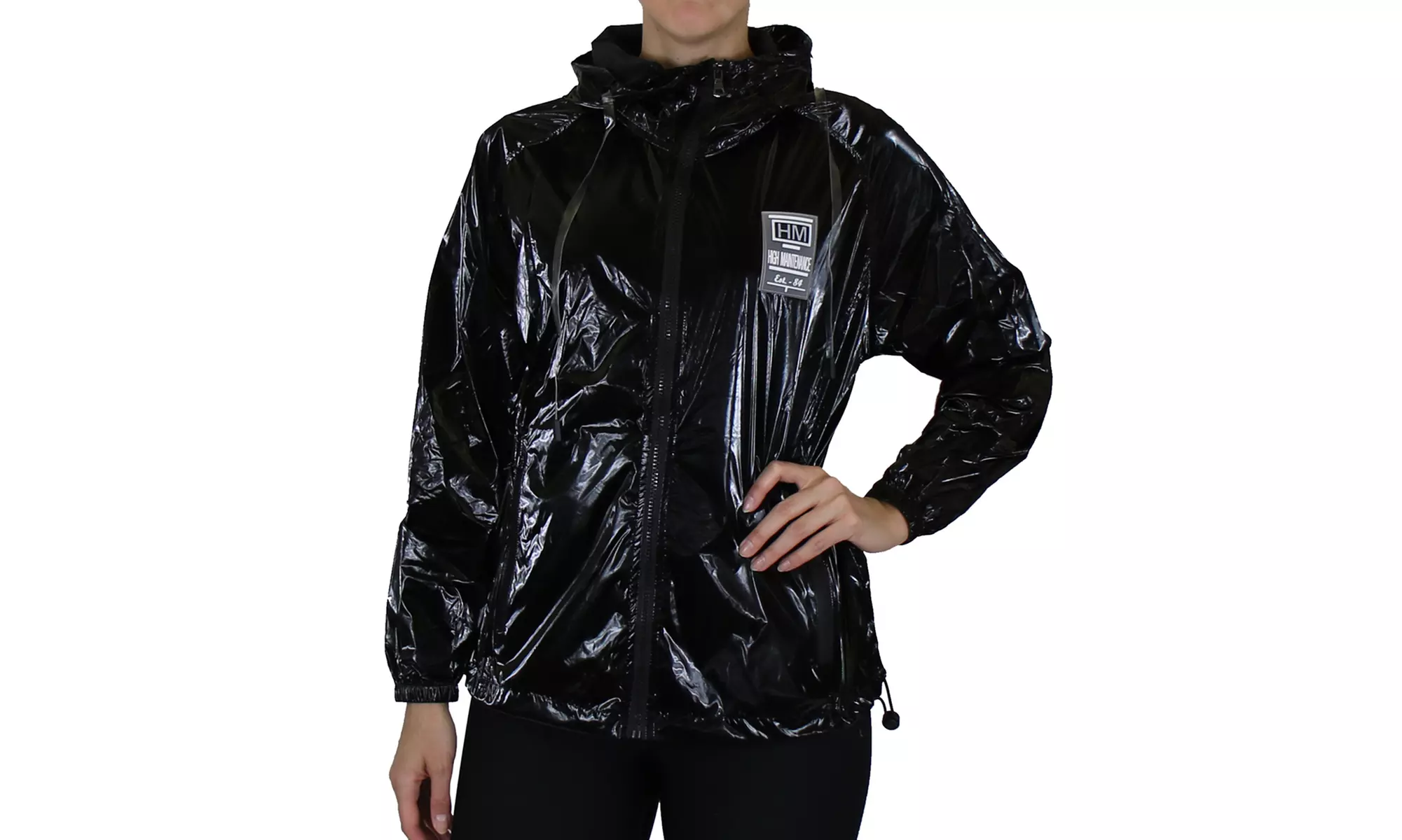 Women's Hooded Shiny Metallic Fashion Windbreaker Jacket (Sizes, S-XL)