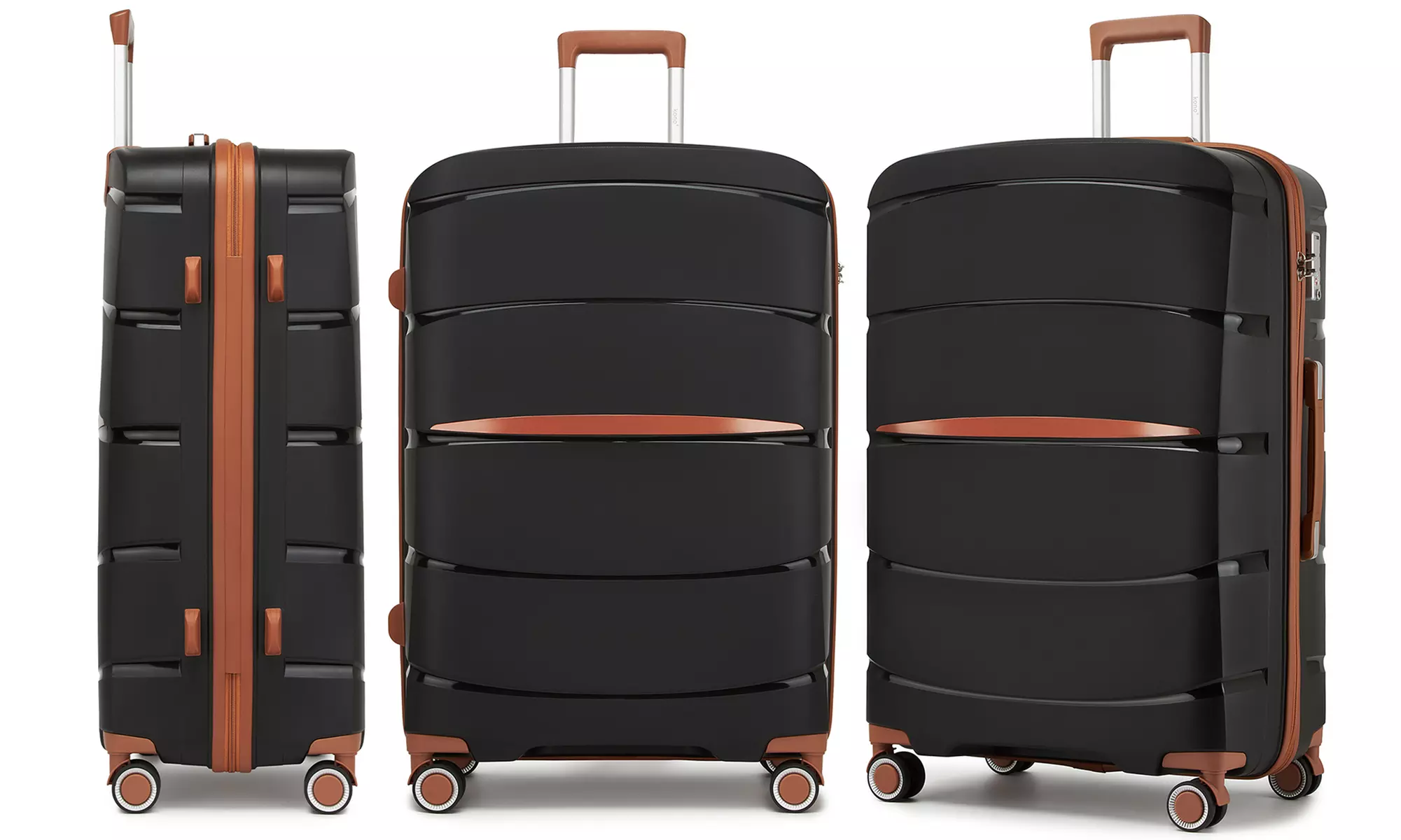 1 / 3x KONO kratzfester PP-Reisekoffer mit leisen Rollen & TSA-Schloss