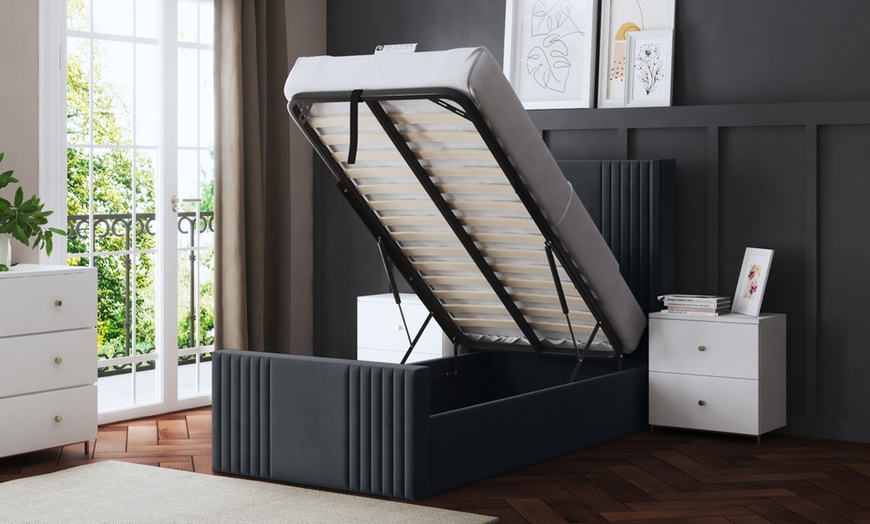 Image 25: DS Living Elara Winged Panel Bed With Ottoman Gas Lift
