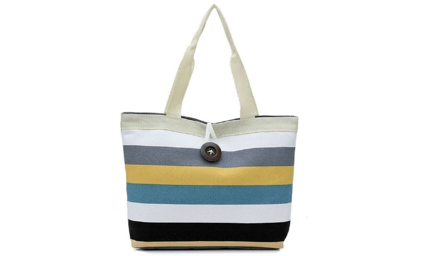 Image 2: Stripe Canvas Summer Beach Bag