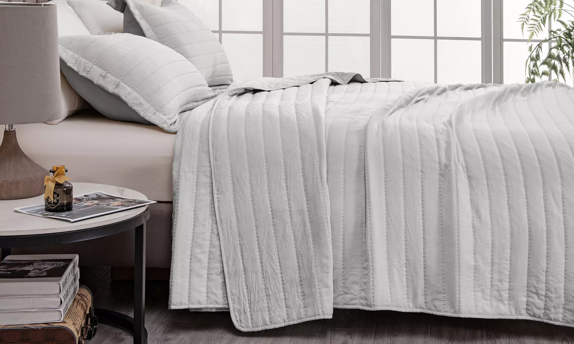 Channel Stitch Microfiber Reversible Quilt Set With Shams