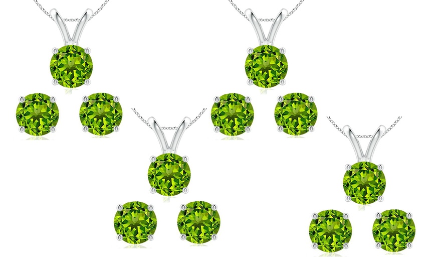Image 5: 4 Cttw Round Peridot 18 Inch Necklace In Earring Set 24k Gold plated