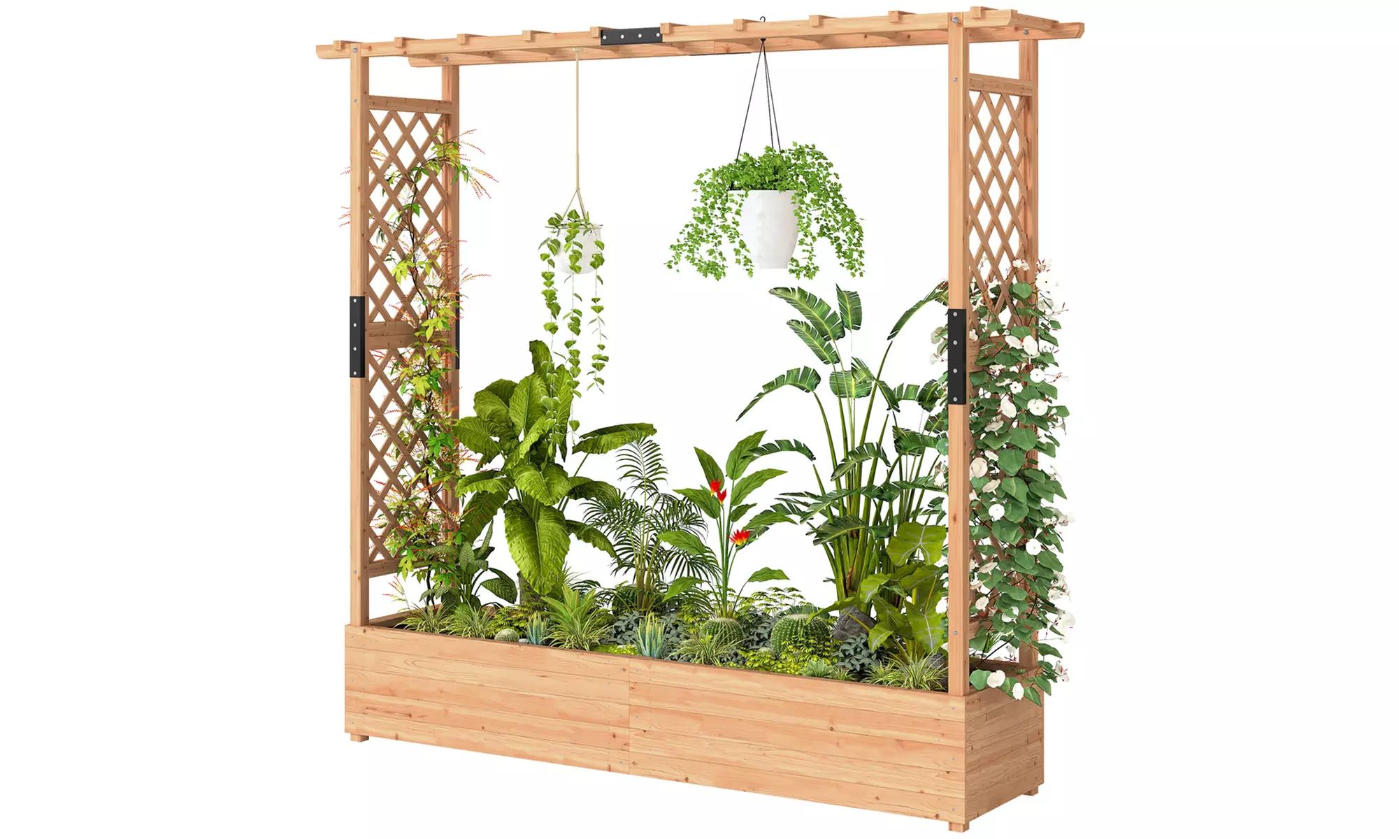 Outsunny Wooden Raised Garden Bed with Trellis and Hanging Rails
