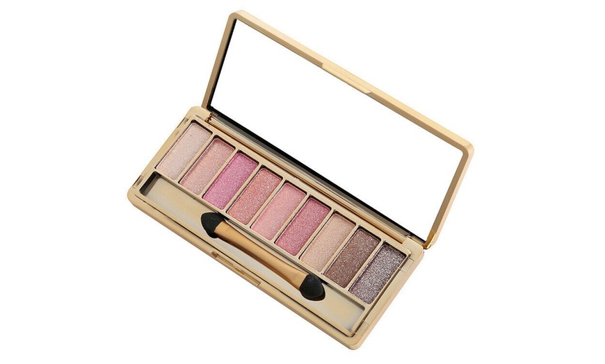 Image 9: 9 Colors Glitter Eyeshadow Eye Shadow Palette & Makeup Cosmetic Brush Set